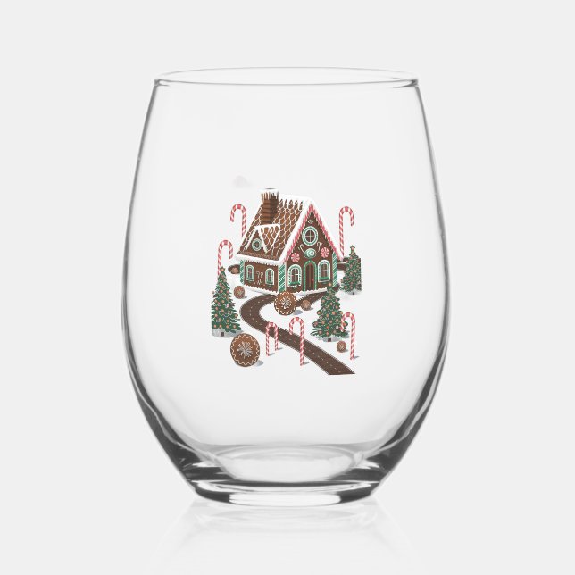 Gingerbread Cookie Wonderland Stemless Wine Glass (Front)