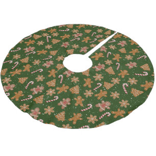 Gingerbread Cookies and Candy Canes In Snowflake Brushed Polyester Tree Skirt