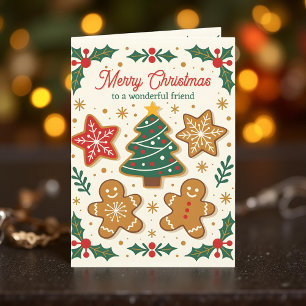 Gingerbread Cookies and Holly Berries Christmas Holiday Card