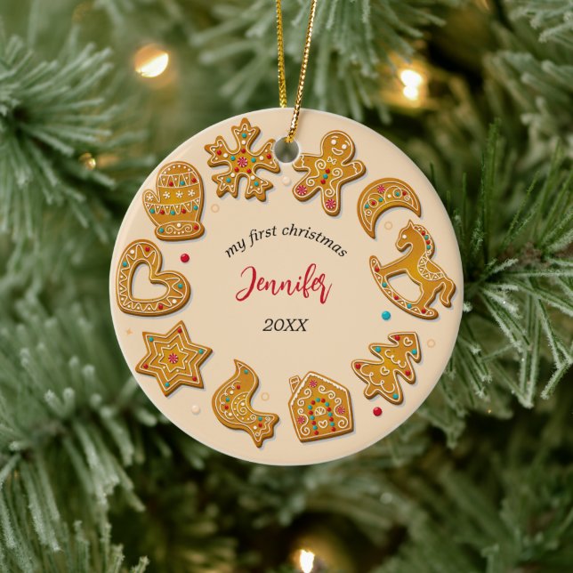 Gingerbread Cookies Baby First Christmas Ceramic Tree Decoration (Tree)