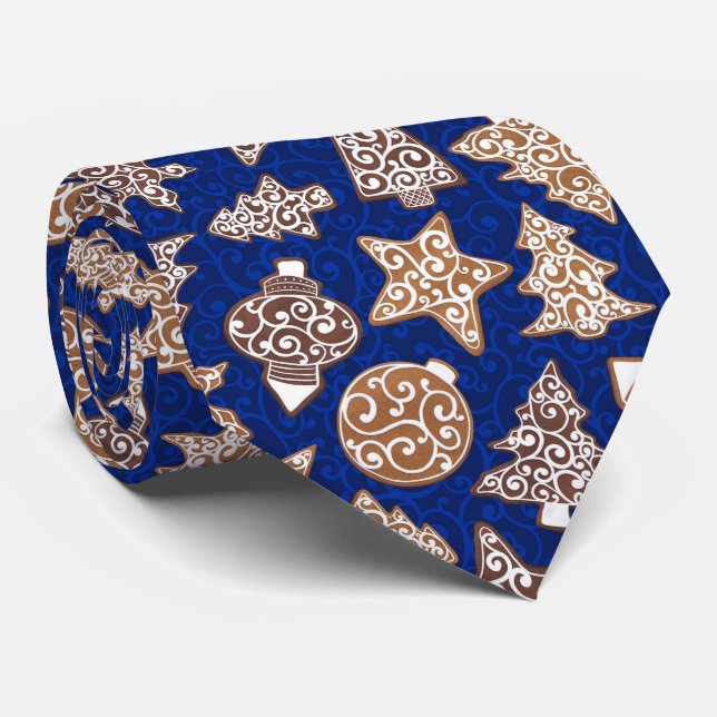 Gingerbread Cookies Blue Elegant Christmas Tie (Rolled)