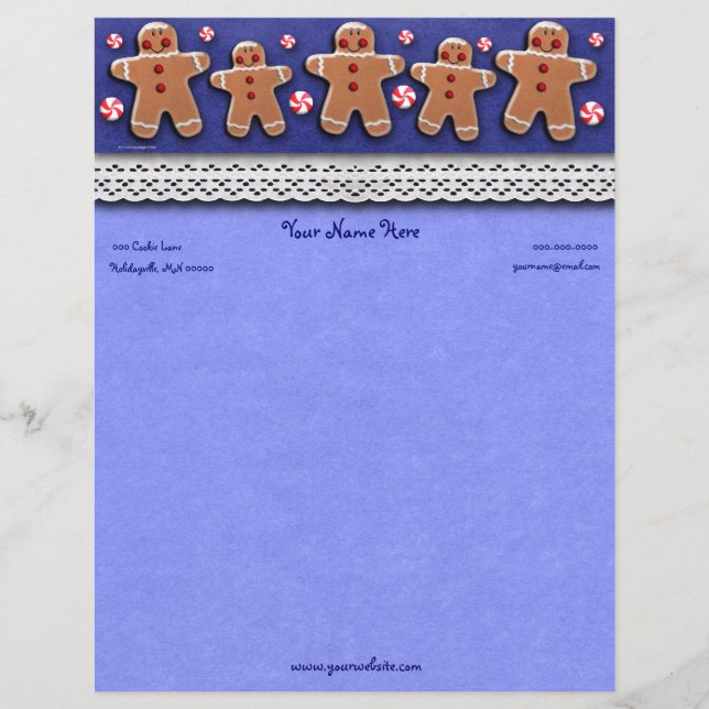 Gingerbread  Cookies Candies  Blue Personalised Letterhead (Front)