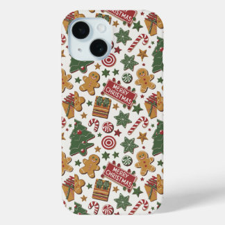 Gingerbread cookies, candy and Christmas trees,  iPhone 15 Case