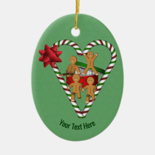 Gingerbread Cookies Candy Cane Heart Personalised Ceramic Tree Decoration