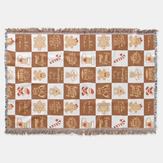 Gingerbread Cookies Chequered Pattern Throw Blanket (Front)