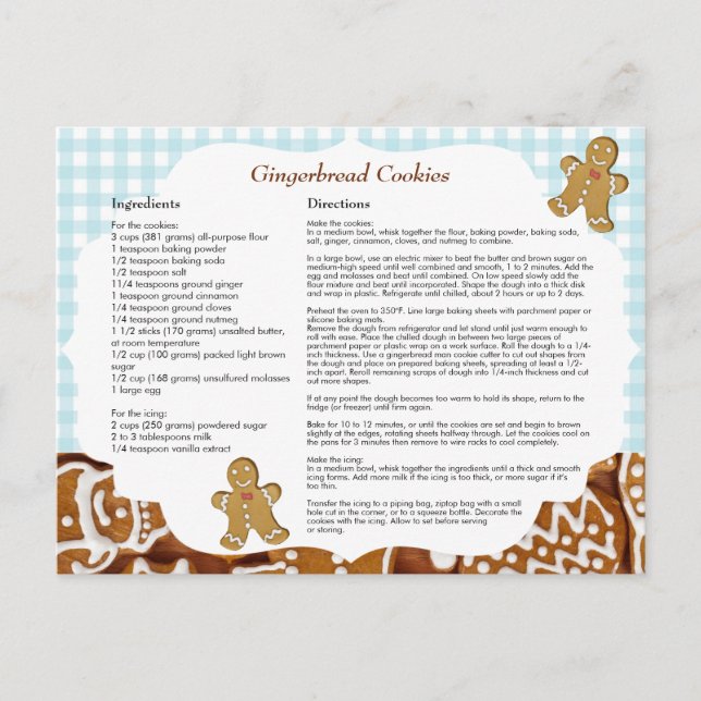 Gingerbread Cookies Christmas Recipe Postcard (Front)