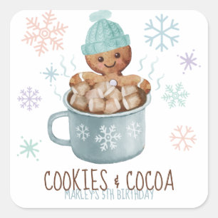 Gingerbread Cookies & Cocoa Boy Winter Birthday Square Sticker