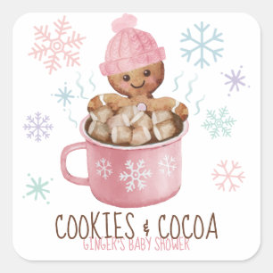 Gingerbread Cookies & Cocoa Girl Baby Shower Square Sticker