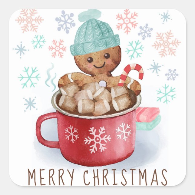Gingerbread Cookies & Cocoa Merry Christmas  Square Sticker (Front)