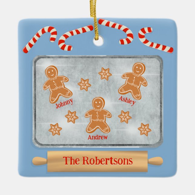 Gingerbread Cookies Family of Three Ceramic Ornament (Front)