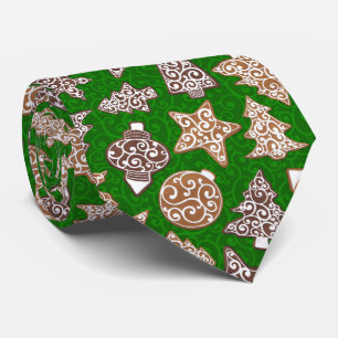Gingerbread Cookies Green Elegant Christmas Tie