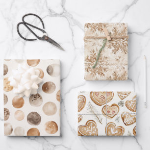 Gingerbread Cookies Hearts Snowflakes Christmas Wrapping Paper Sheet