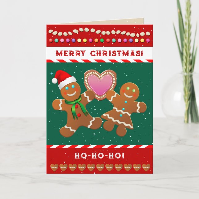Gingerbread Cookies Holding A Heart Holiday Card (Front)