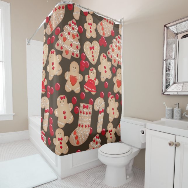 Gingerbread Cookies Holiday Cookie Christmas Shower Curtain (In Situ)