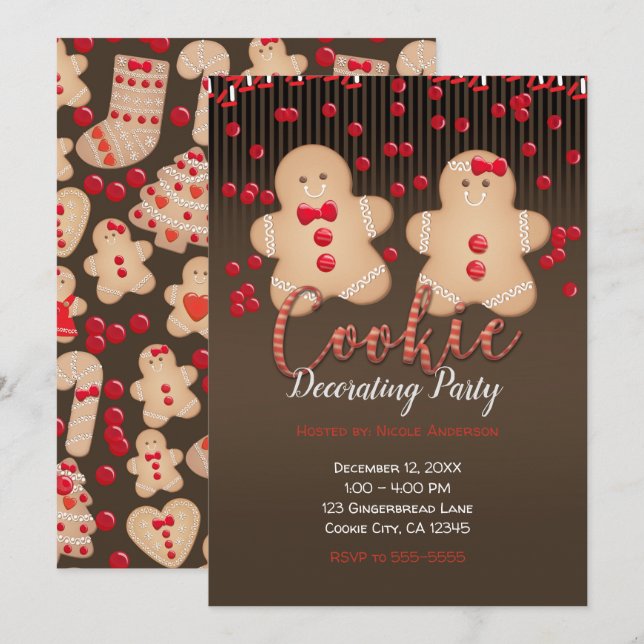 Gingerbread Cookies Holiday Cookie Decorating Invitation (Front/Back)