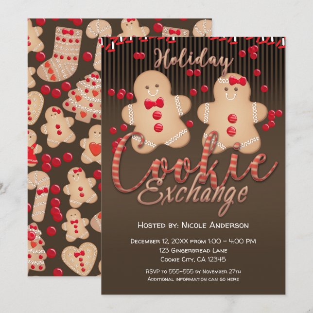 Gingerbread Cookies Holiday Cookie Exchange Party Invitation (Front/Back)