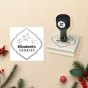Gingerbread Cookies Illustration Monogrammed Rubber Stamp