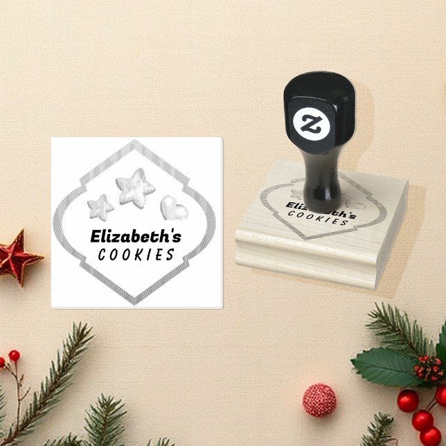 Gingerbread Cookies Illustration Monogrammed Rubber Stamp (Creator Uploaded)