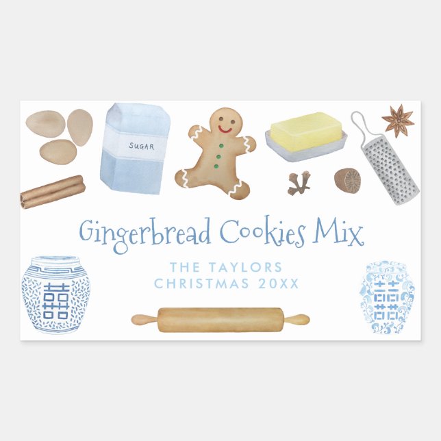 Gingerbread Cookies In A Jar Gift Or Party Favor Rectangular Sticker (Front)