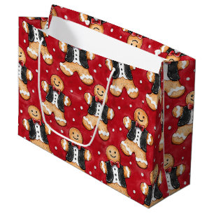Gingerbread Cookies in Tuxedos Christmas Large Gift Bag