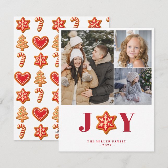 Gingerbread Cookies Joy Holiday Multi Photo Card (Front/Back)