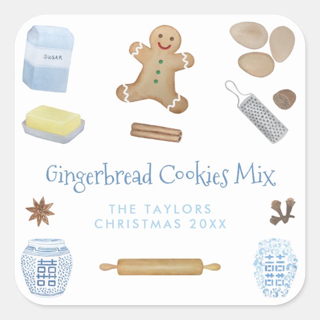 Gingerbread Cookies Mix Gift Or Party Favour Square Sticker (Front)