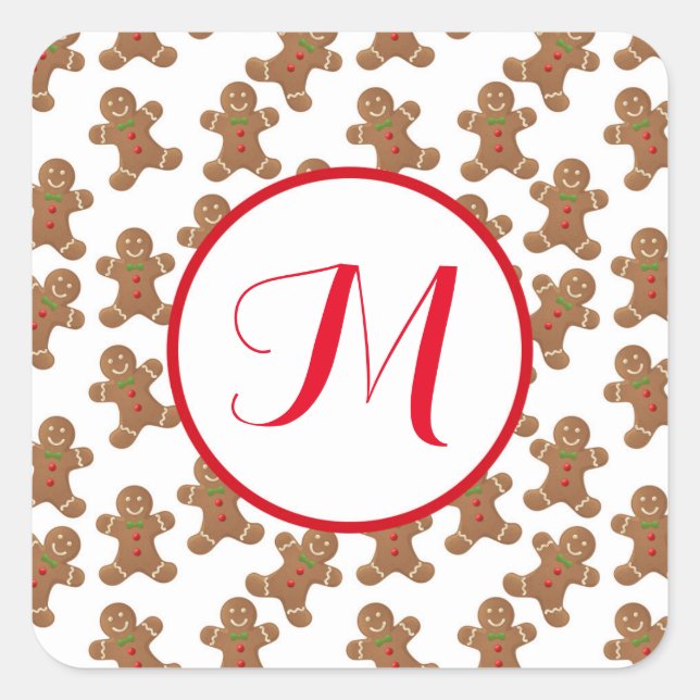 Gingerbread Cookies Monogram Square Stickers (Front)