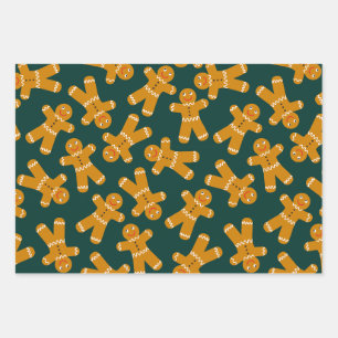 Gingerbread Cookies on Green Wrapping Paper Sheet