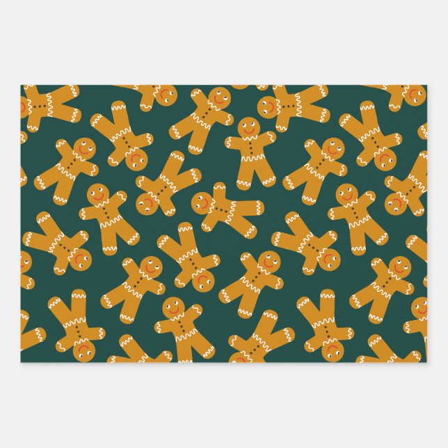 Gingerbread Cookies on Green  Wrapping Paper Sheet (Front)