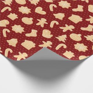 Gingerbread Cookies on Red Dots Pattern Holiday Wrapping Paper