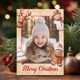Gingerbread Cookies Photo Frame Brown Background Holiday Card