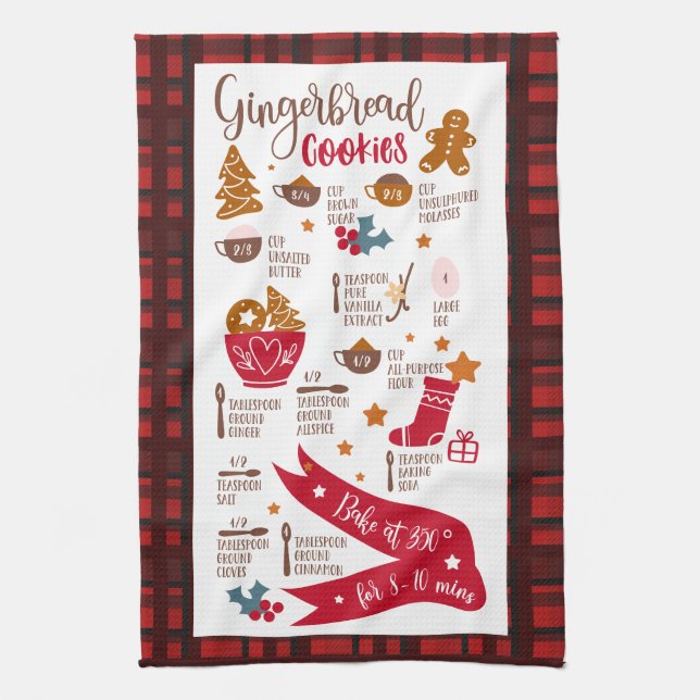 Gingerbread Cookies Recipe Festive Christmas Tea Towel (Vertical)