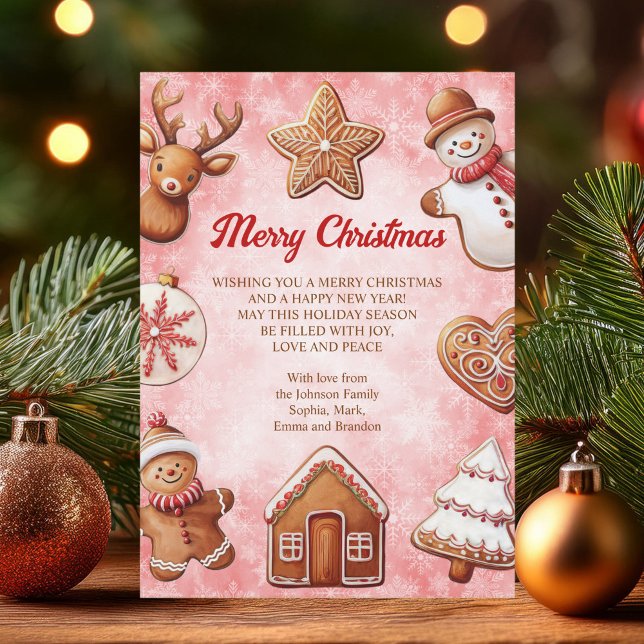 Gingerbread Cookies Red Background Christmas Holiday Card (Creator Uploaded)