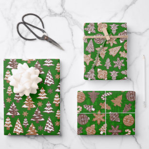 Gingerbread Cookies Set Green Christmas Wrapping Paper Sheet