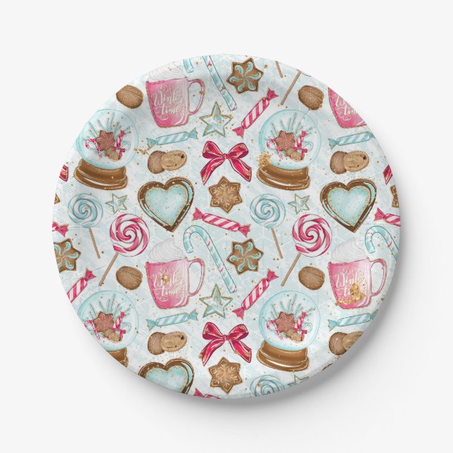 Gingerbread Cookies Snowglobe Candy Paper Plate (Front)