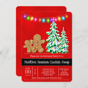 Gingerbread cookies Xmas tree lights festive red Invitation