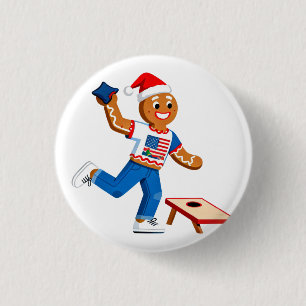 Gingerbread Cornhole Christmas 2026 Holiday Tailga 3 Cm Round Badge