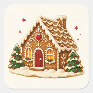 Gingerbread Cottage with Icing and Cookie Trees Square Sticker