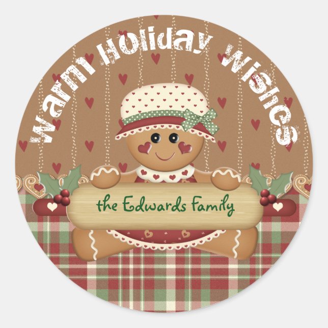 Gingerbread Country Christmas Classic Round Sticker (Front)
