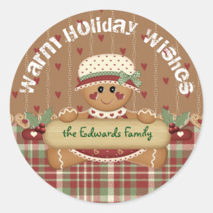 Gingerbread Country Christmas Classic Round Sticker