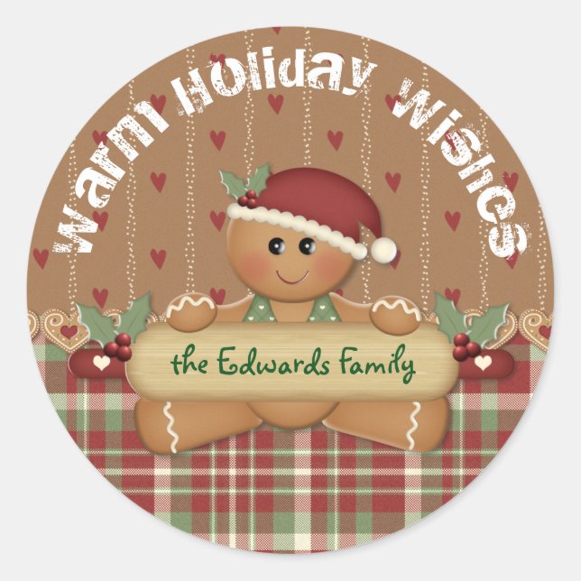 Gingerbread Country Christmas Classic Round Sticker (Front)