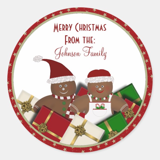 Gingerbread Couple Christmas Labels/Stickers Classic Round Sticker (Front)