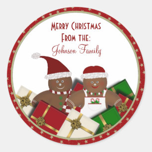 Gingerbread Couple Christmas Labels/Stickers Classic Round Sticker