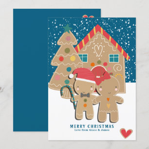 Gingerbread Couple Christmas Tree in Snow Holiday Card