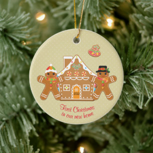 Gingerbread Couple First Christmas In Our New Home Ceramic Tree Decoration