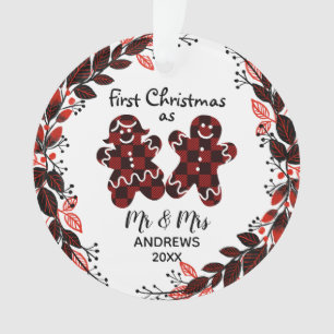 Gingerbread Couples First Christmas Buffalo Plaid Ornament