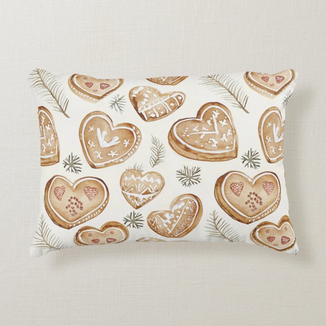 Gingerbread Cream Hearts Christmas Decorative Cushion (Front)