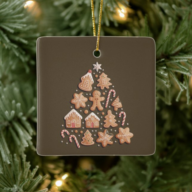 Gingerbread Cute Christmas Tree Winter Baker Ceramic Ornament (Tree)