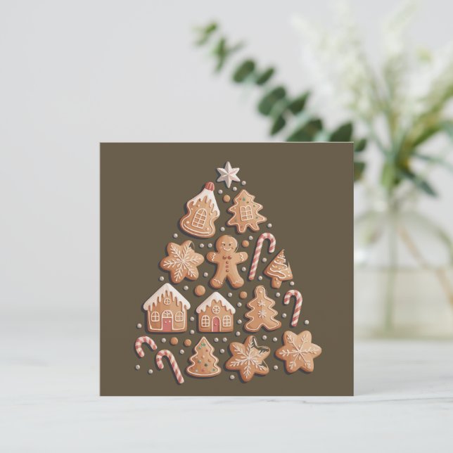 Gingerbread Cute Christmas Tree Winter Baker Holiday Card (Standing Front)