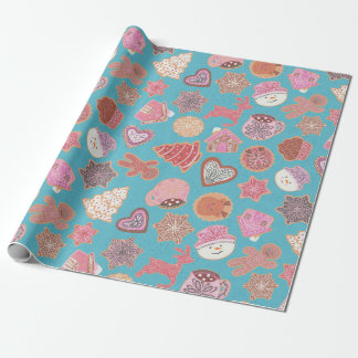 Gingerbread cute decorated cookies wrapping paper